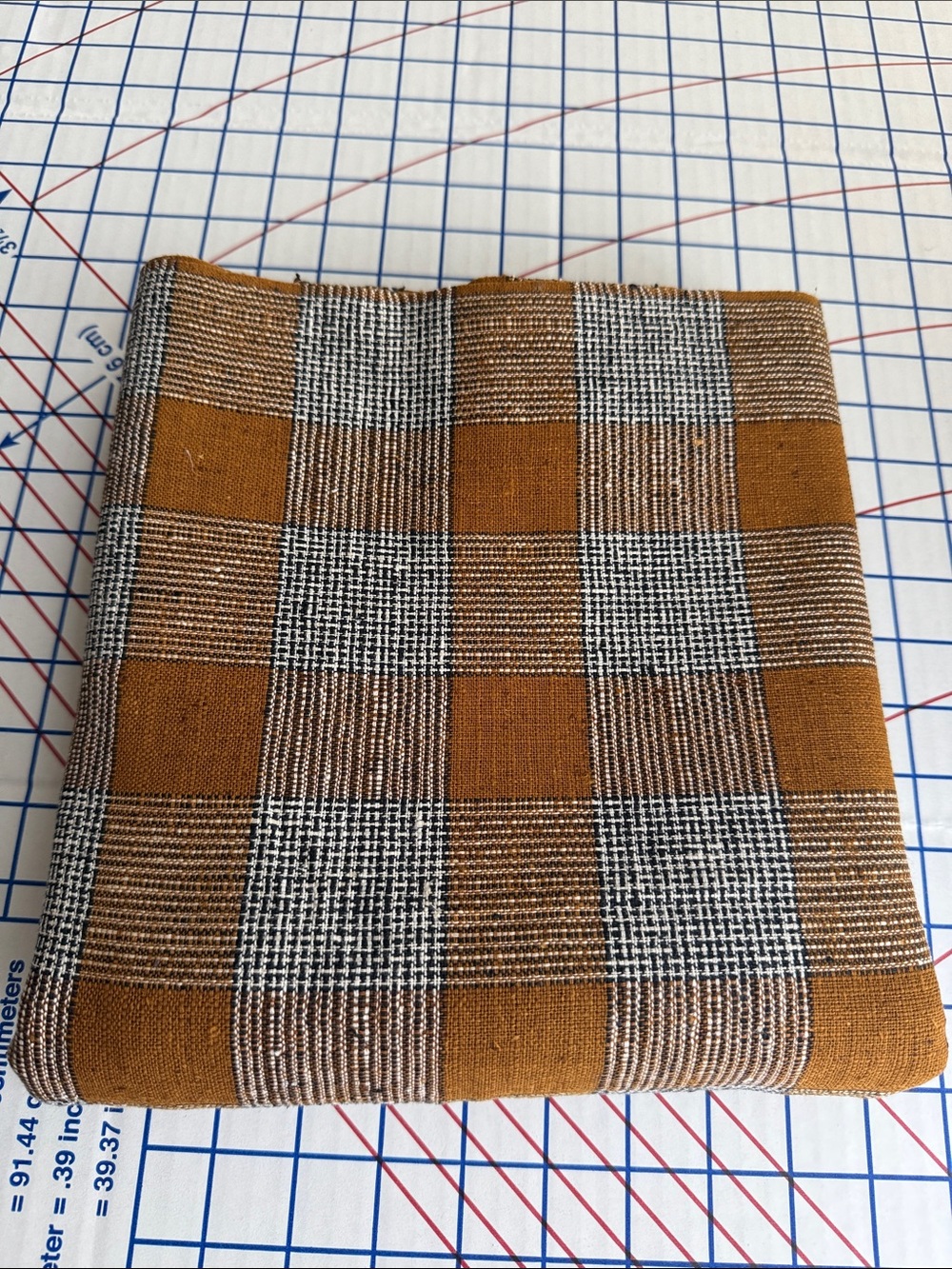Vintage 1960s Cotton Linen Plaid Fabric 2 3/4 Yards 42” Brown Black Cream Woven